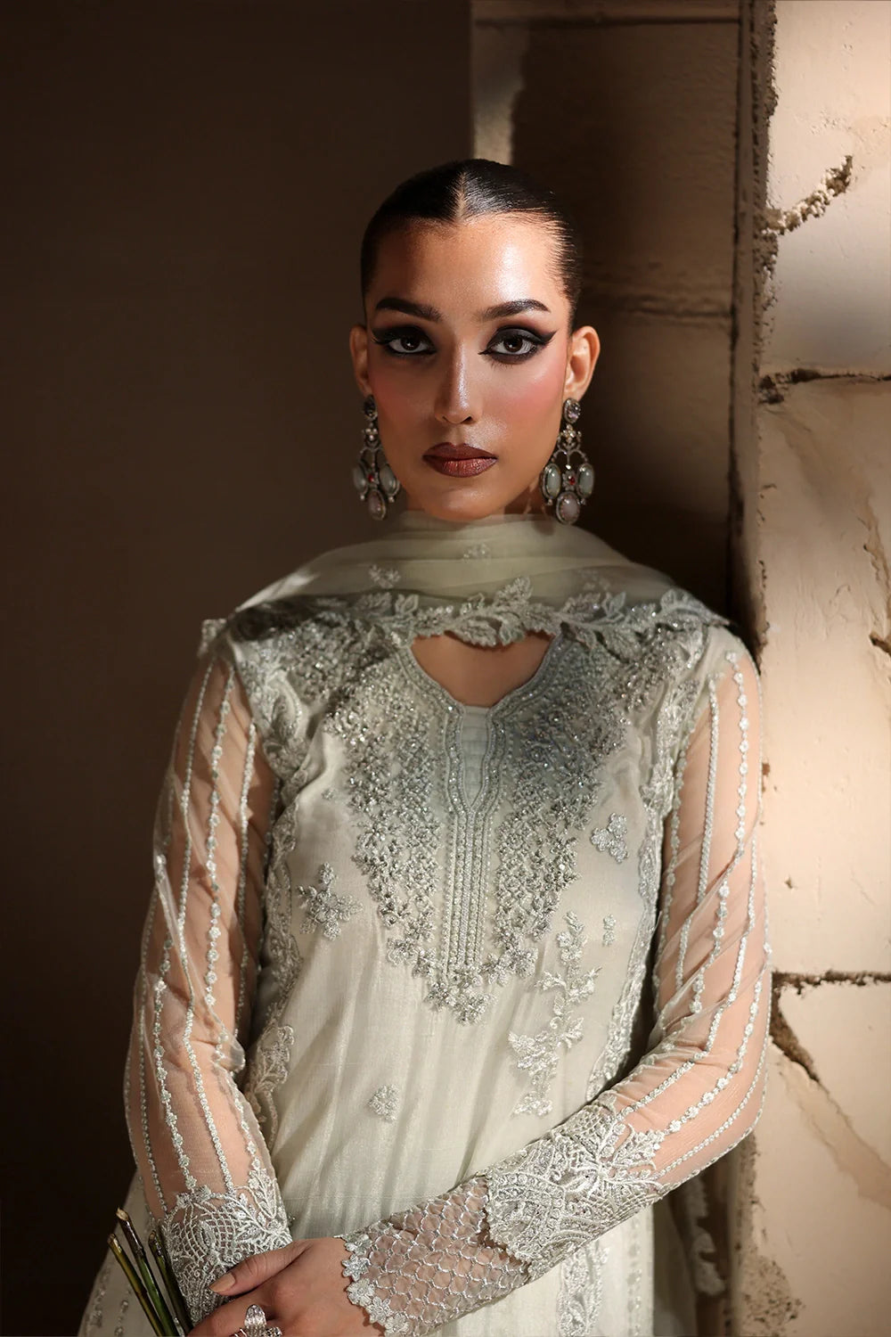 Elegant Mint Green Hand Embellished Net Pakistani Party Dress