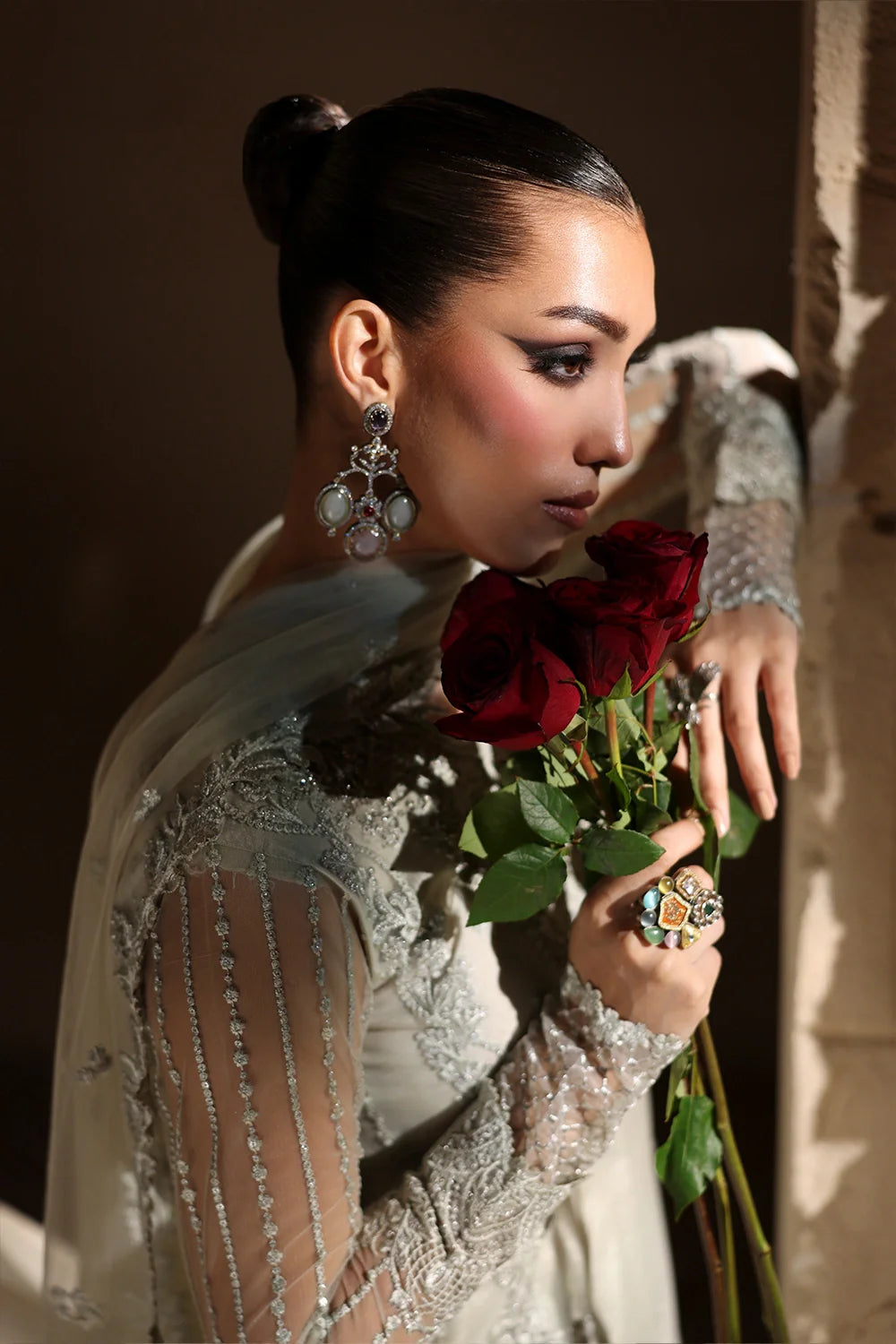 Elegant Mint Green Hand Embellished Net Pakistani Party Dress
