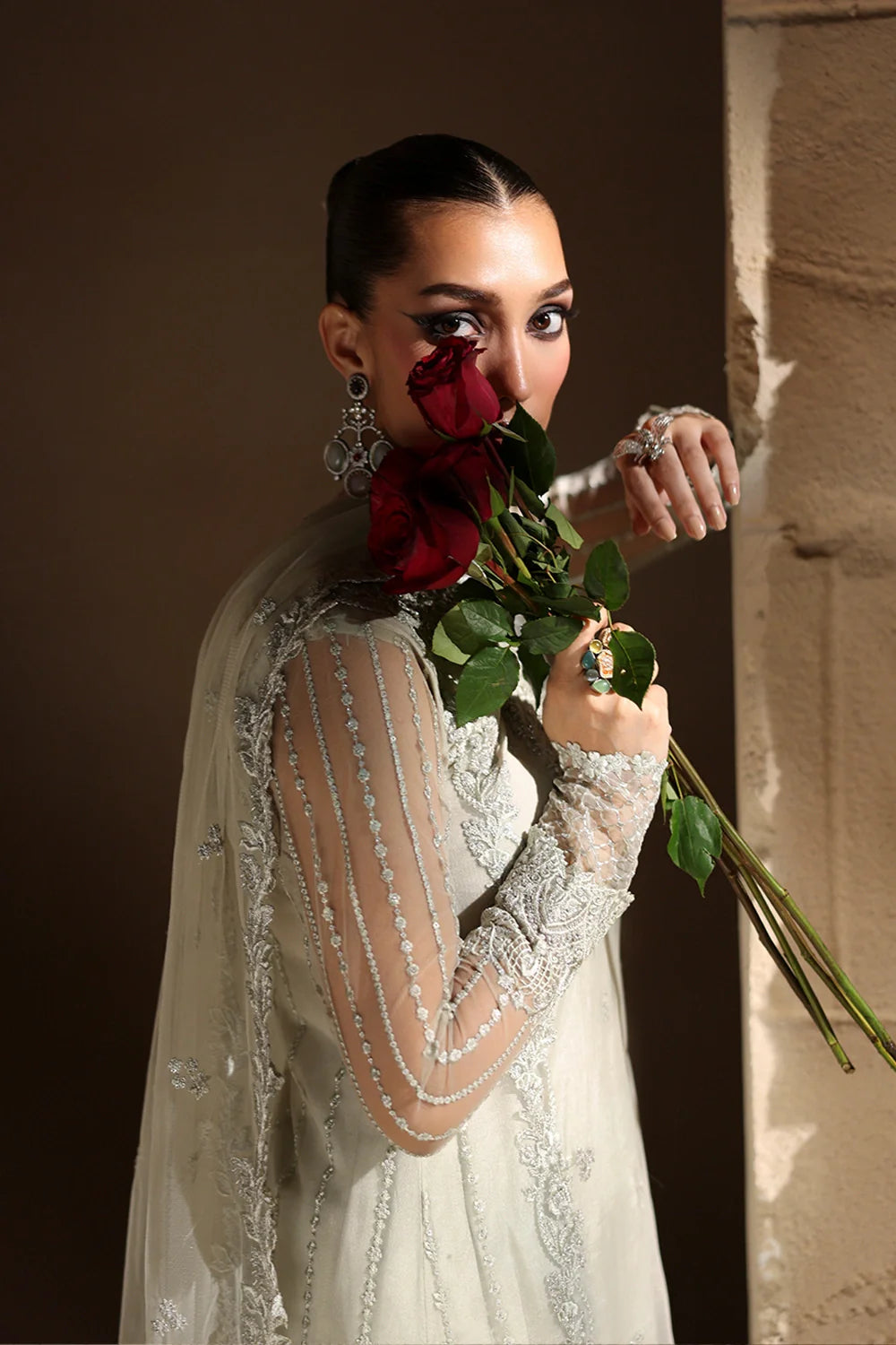 Elegant Mint Green Hand Embellished Net Pakistani Party Dress