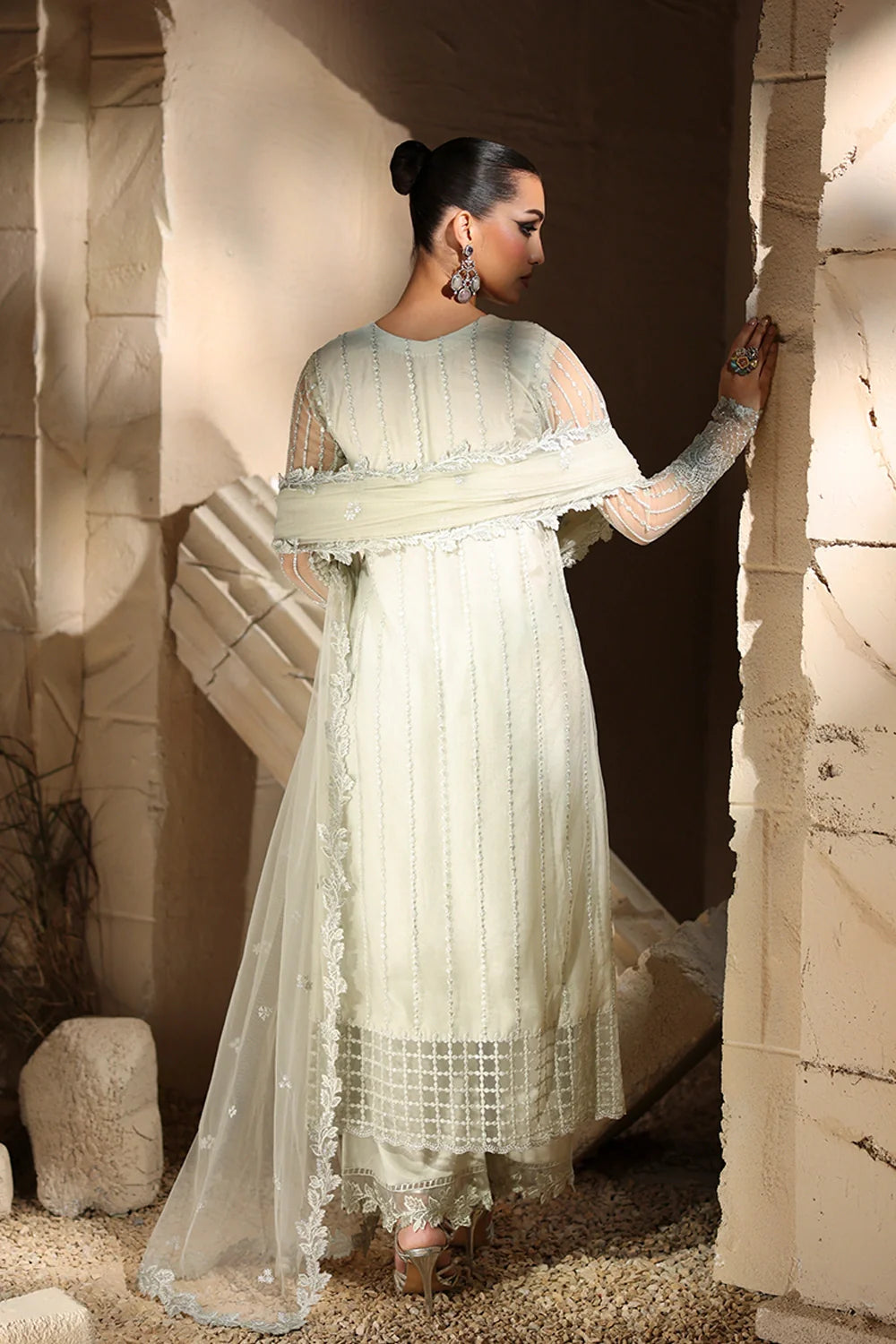 Elegant Mint Green Hand Embellished Net Pakistani Party Dress