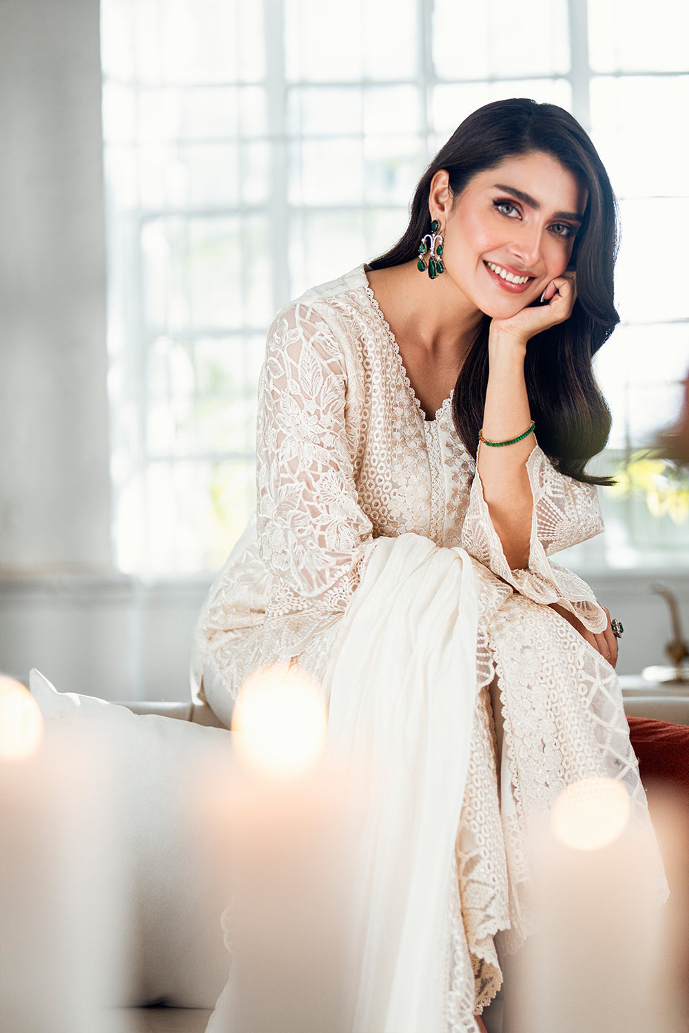 Elegant Cream Embroidered Net Pakistani Party Dress with Dupatta