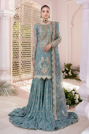Elegant Aqua Blue Embroidered Pakistani Wedding Dress Kameez Sharara