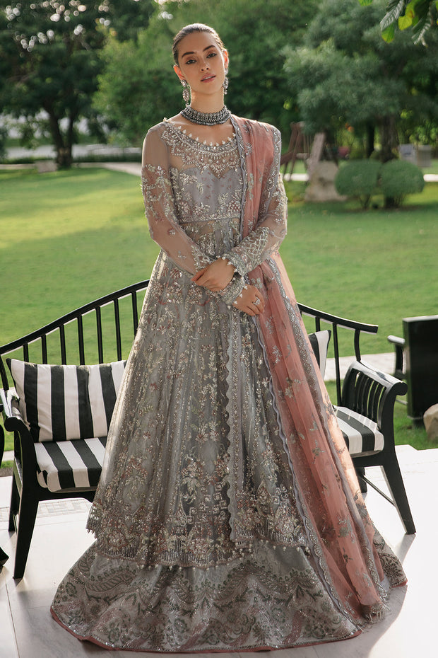 Elegant Aqua Blue Embroidered Pakistani Wedding Dress Net Pishwas