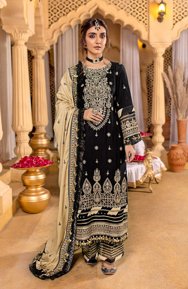 Elegant Black Heavily Embroidered Pakistani Salwar Kameez Dupatta Suit