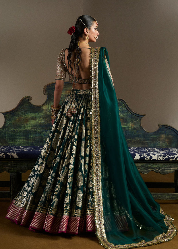 Elegant Bridal Mehndi Dress in Green Lehenga and Choli Style