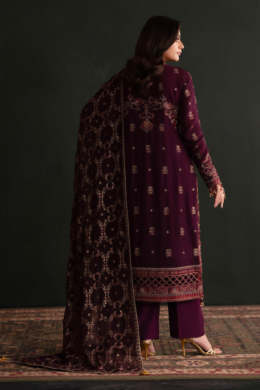 Elegant Burgundy Embroidered Pakistani Kameez Dupatta Suit