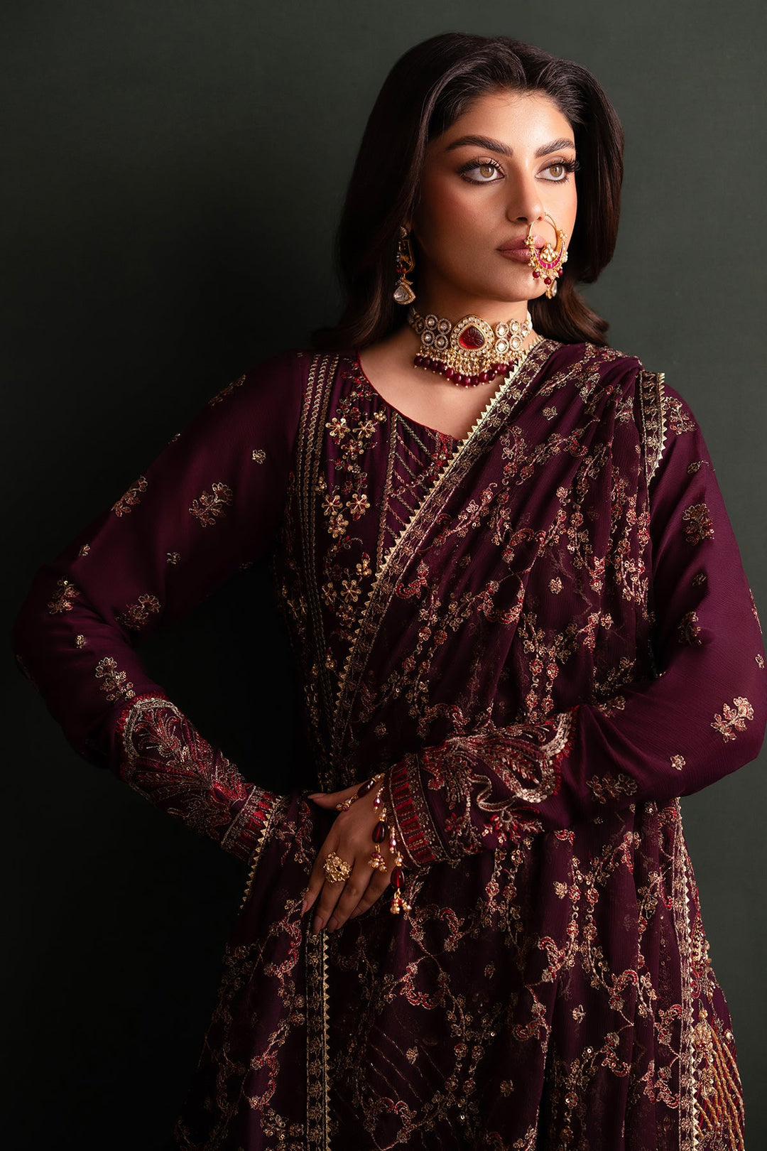 Elegant Burgundy Embroidered Pakistani Salwar Kameez Suit