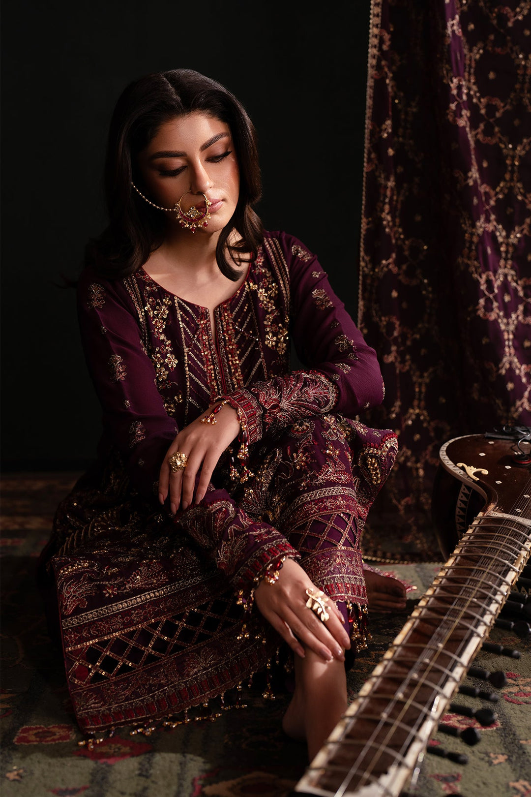 Elegant Burgundy Embroidered Salwar Kameez Dupatta Suit