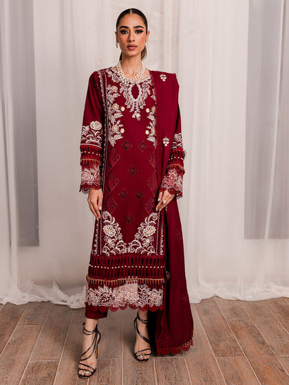 Elegant Cherry Red Pakistani Salwar Kameez Embroidered Salwar Suit
