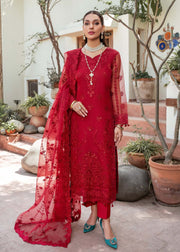 Elegant Deep Red Embroidered Pakistani Salwar Kameez Dupatta Suit