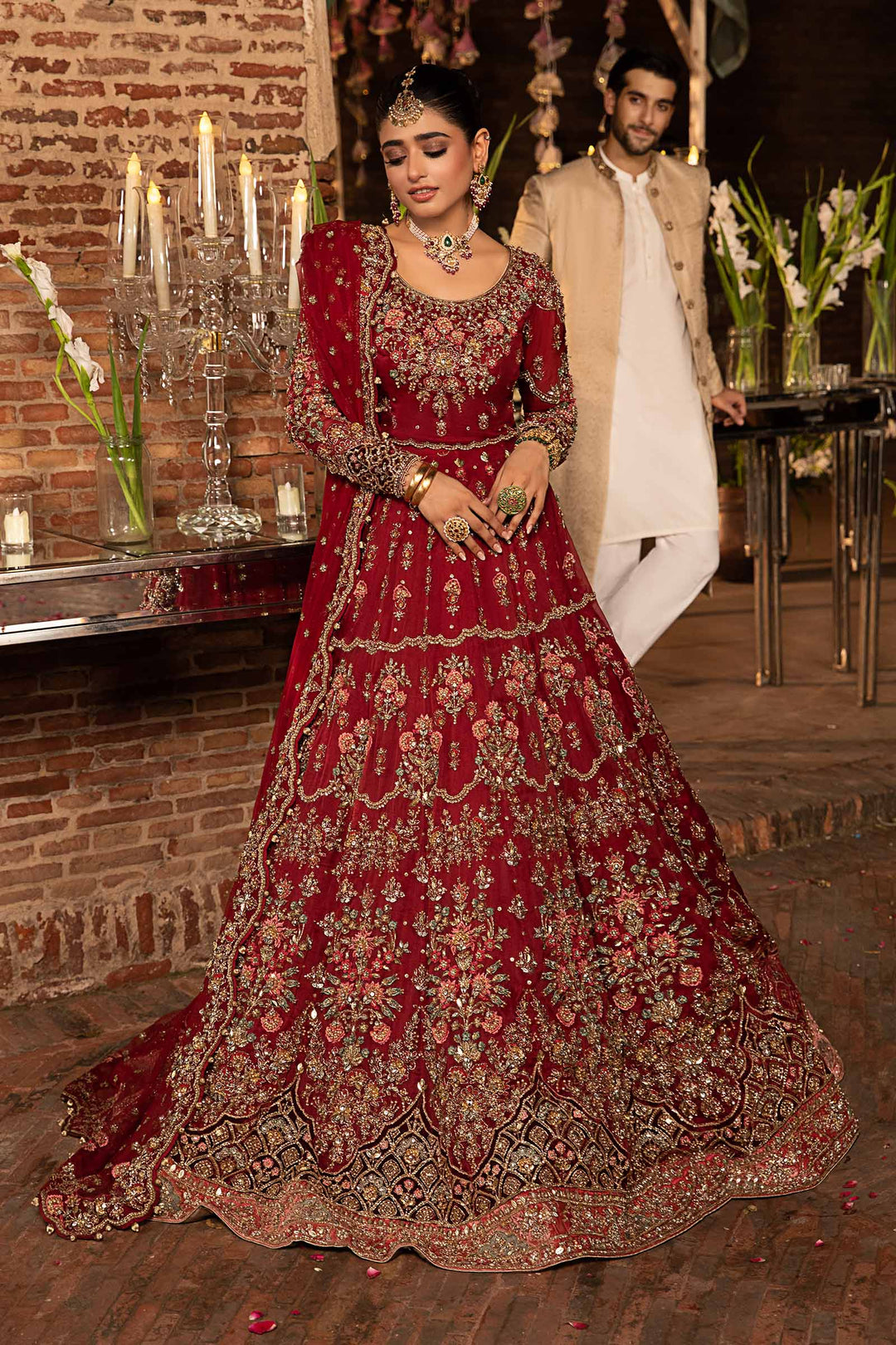 Elegant Deep Red Pakistani Bridal Lehenga Choli