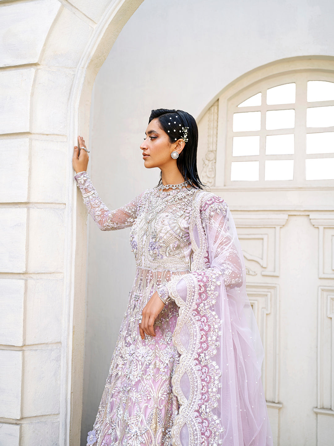Elegant Embellished Pakistani Bridal Gown and Dupatta Dress