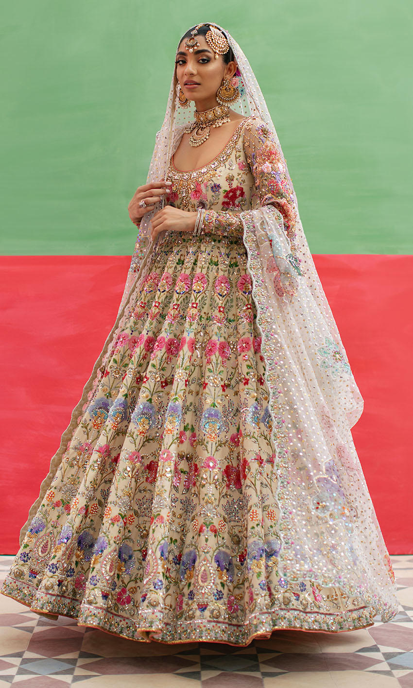 Elegant Embellished Pakistani Bridal Pishwas Frock and Dupatta