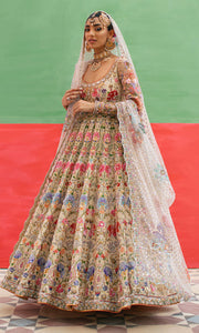 Elegant Embellished Pakistani Bridal Pishwas Frock and Dupatta