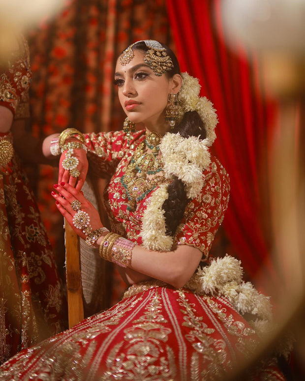 Elegant Embellished Red Lehenga with Choli Dress for Bride