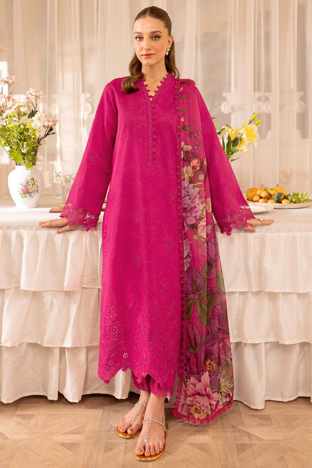 Elegant Floral Fuchsia Pink Pakistani Salwar Kameez Dupatta Suit