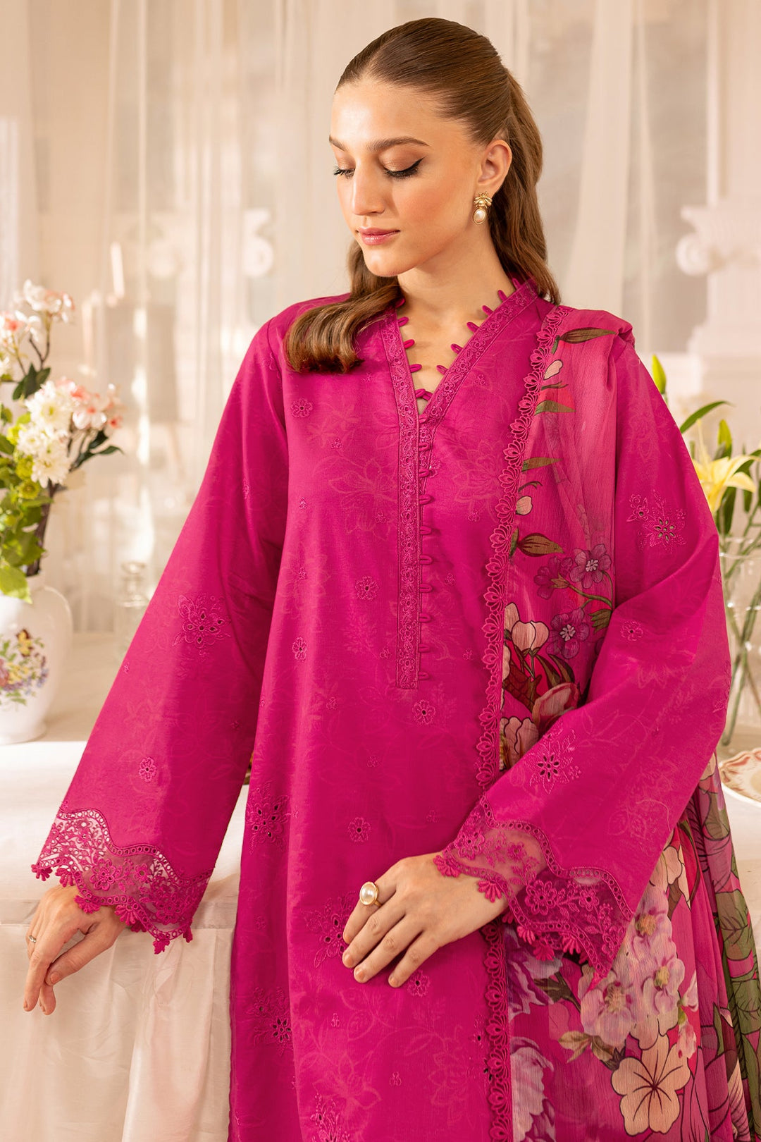 Elegant Floral Fuchsia Pink Salwar Kameez Dupatta Suit