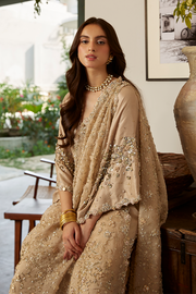 Elegant Golden Embellished Pakistani Wedding Dress in Raw Silk
