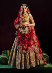 Elegant Golden Lehenga Choli with Maroon Dupatta for Wedding