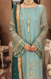 Elegant Heavily Embellished Aqua Blue Pakistani Kameez Wedding Dress 2023