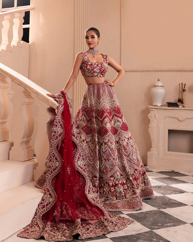 Elegant Indian Bridal Dress in Wedding Red Choli Lehenga Style