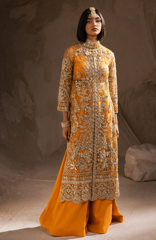 orange indian dress for wedding Orange Viscose Shimmer Jacquard Silk Partywear Gown with Jacket For Indian & Pakistani Wedding Festival