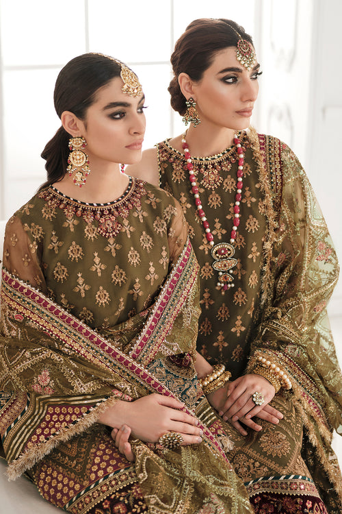 Elegant Kameez Trouser Style Olive Green Pakistani Party Dress