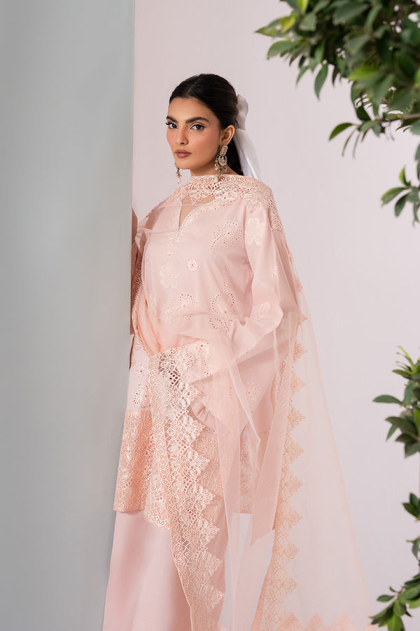 Elegant Light Pink Embroidered Pakistani Salwar Kameez Organza Dupatta