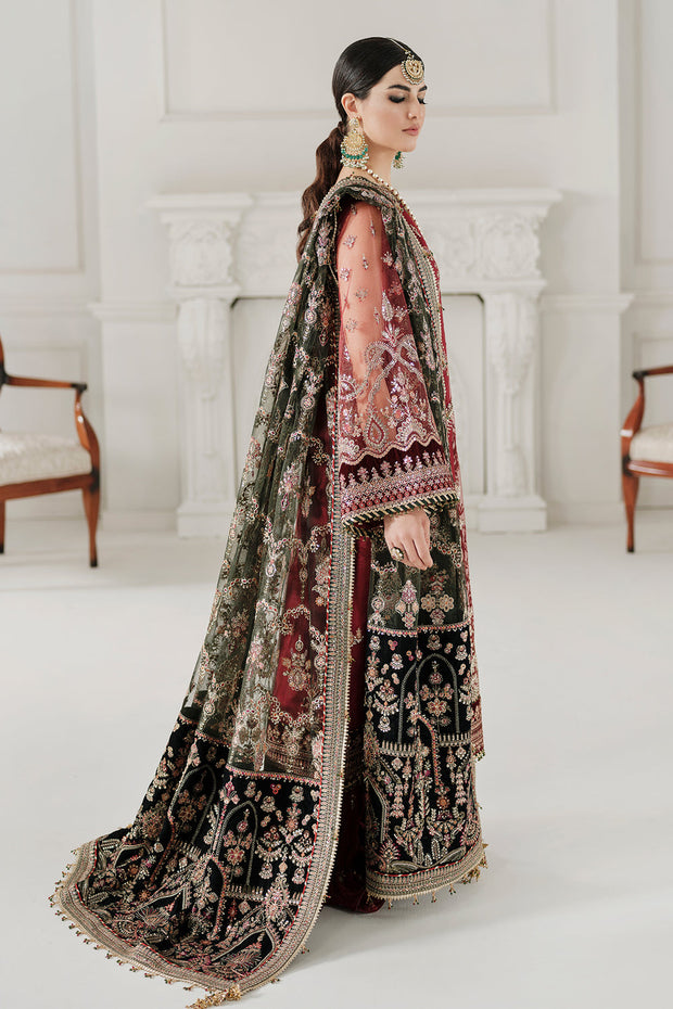 Elegant Maroon Red Kameez Trouser Style Pakistani Wedding Dress