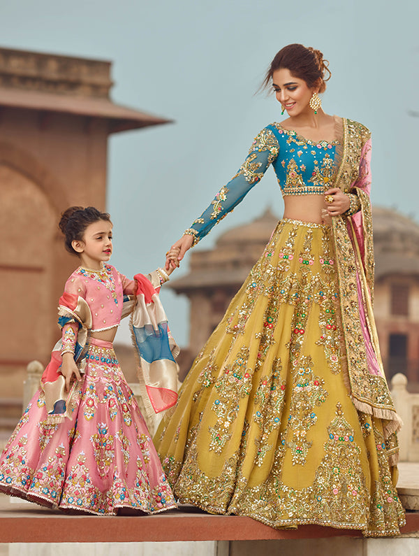 Elegant Mustard Pakistani Bridal Dress Lehenga Choli For Women