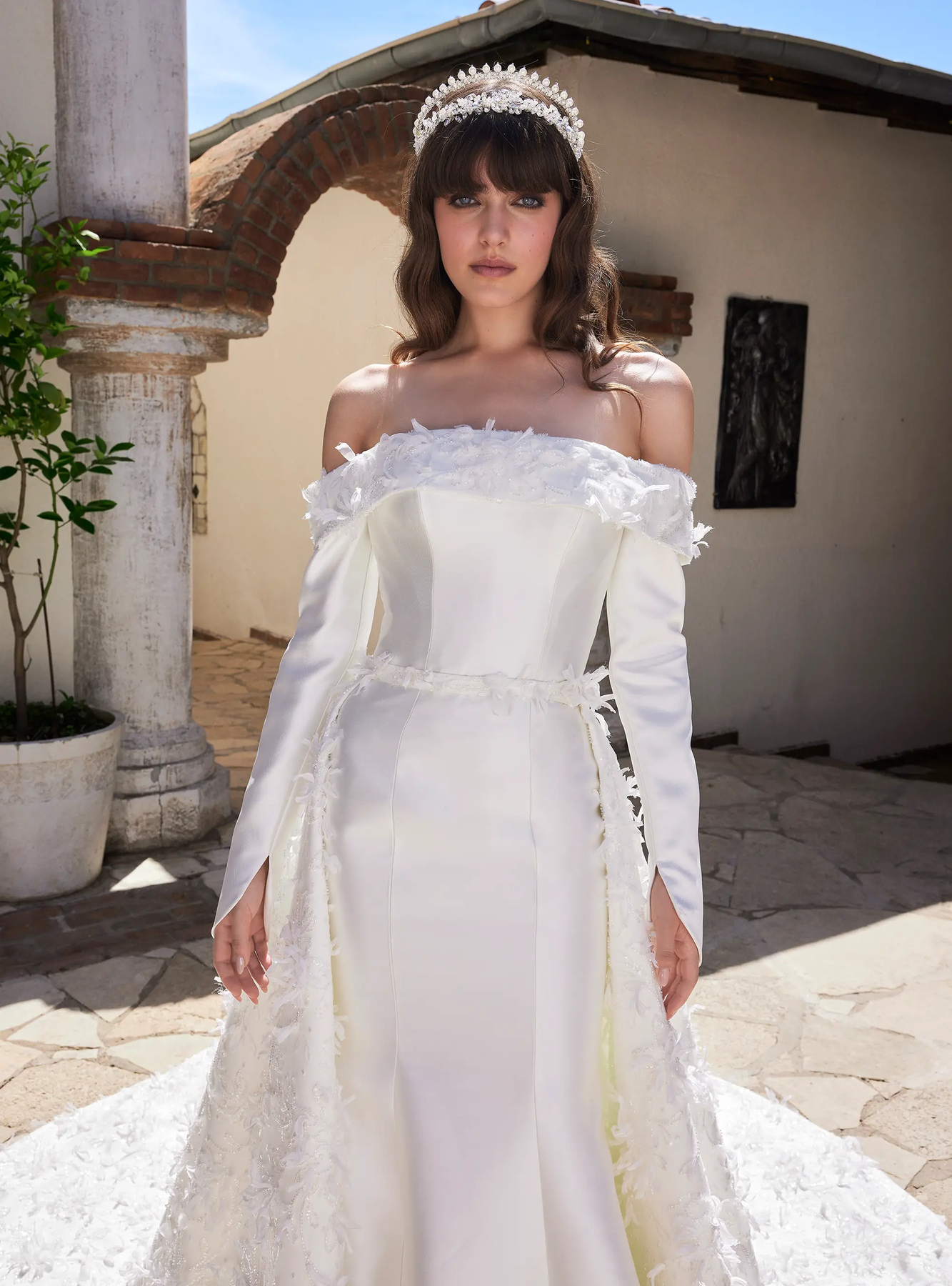 Elegant Off Shoulder Bridal Gown Luxury Detachable Train – Nameera by Elegant Off Shoulder Bridal Gown Luxury Detachable Train – Nameera by