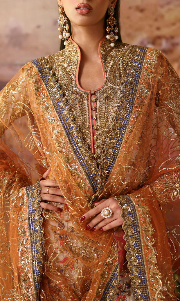 Elegant Off White Kameez Trouser Style Pakistani Wedding Dress