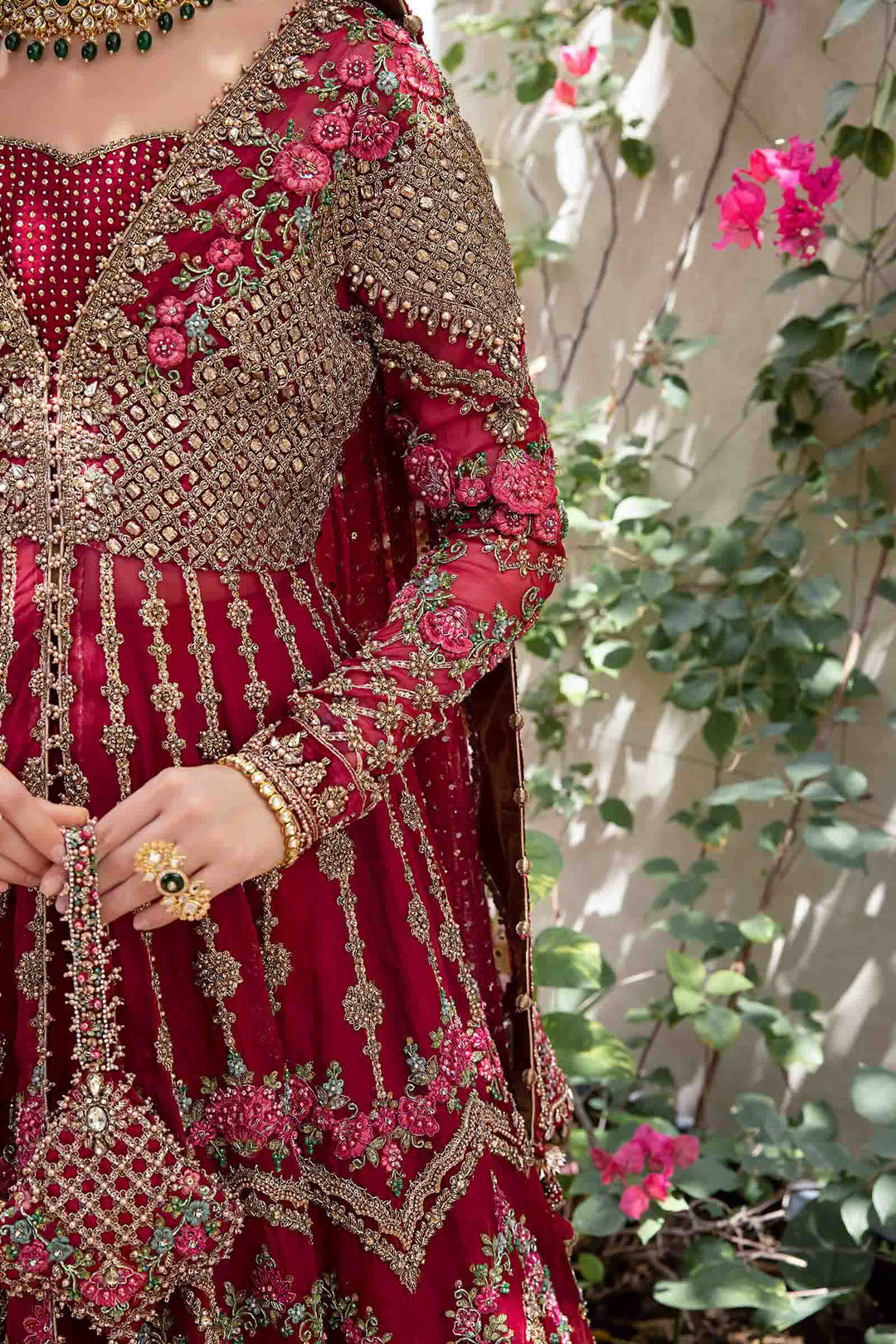 Pakistani Bridal Dress - Open Gown with Lehenga Dupatta