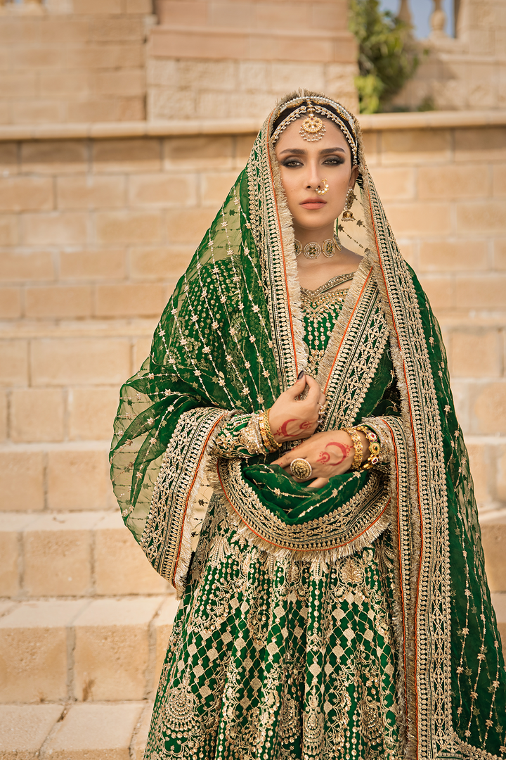Elegant Pakistani Bridal Dress in Green Lehenga Choli Style