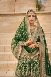 Elegant Pakistani Bridal Dress in Green Lehenga Choli Style