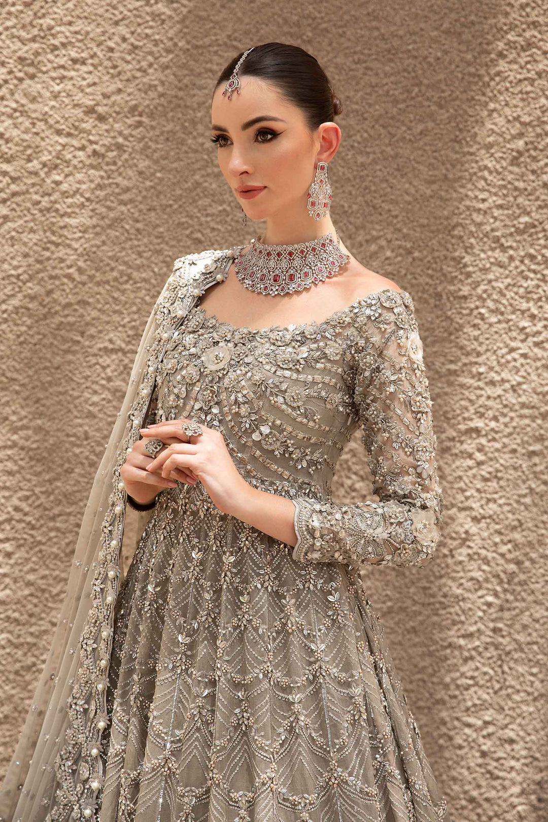 Premium Pakistani Bridal Dress with Stunning Grey Gown