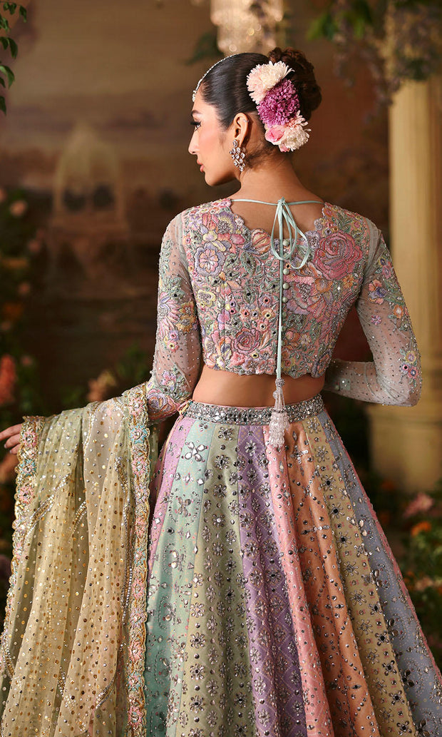 Elegant Pakistani Bridal Dress in Multicolored Lehenga Style