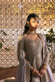 Elegant Pakistani Bridal Dress in Open Pishwas Lehenga Style