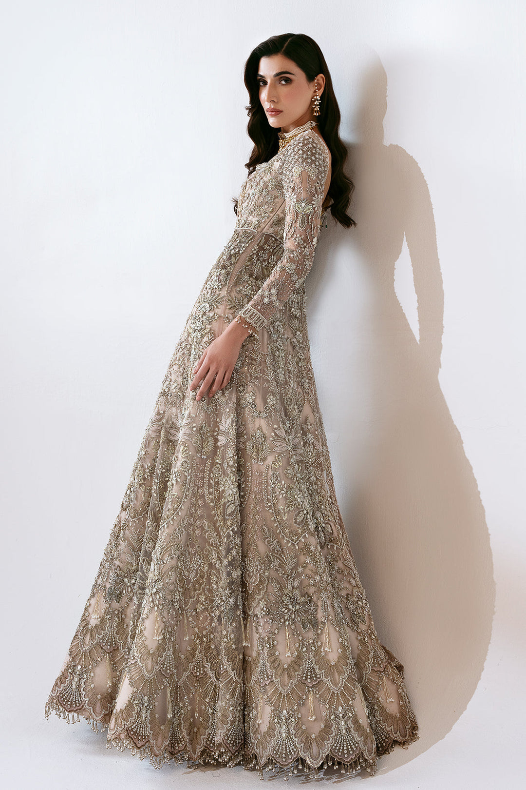 Elegant Pakistani Bridal Dress in Pink Pishwas Lehenga Style