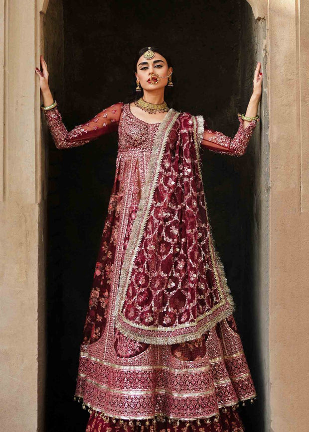 Elegant Pakistani Bridal Dress in Pishwas and Sharara Style