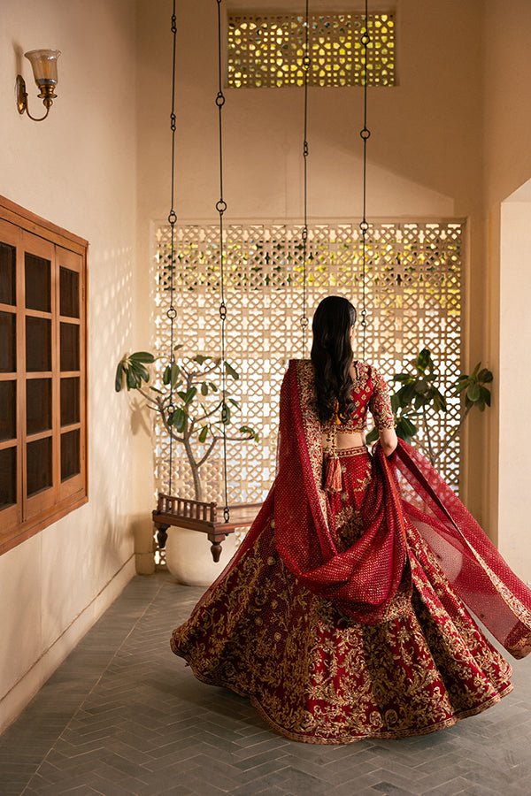Elegant Pakistani Bridal Dress in Red Lehenga and Choli Style