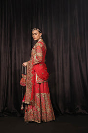 Elegant Pakistani Bridal Dress in Red Lehenga and Shirt Style