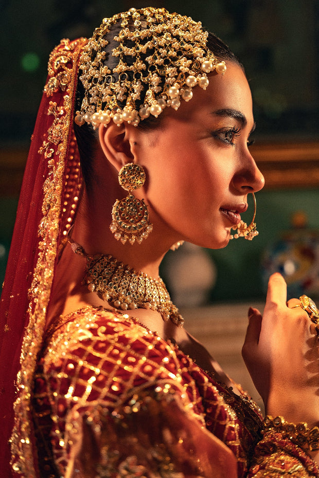 Elegant Pakistani Bridal Dress in Red Pishwas Lehenga Style