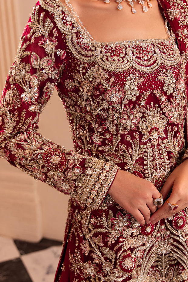 Elegant Pakistani Bridal Dress in Red Sharara Kameez Style