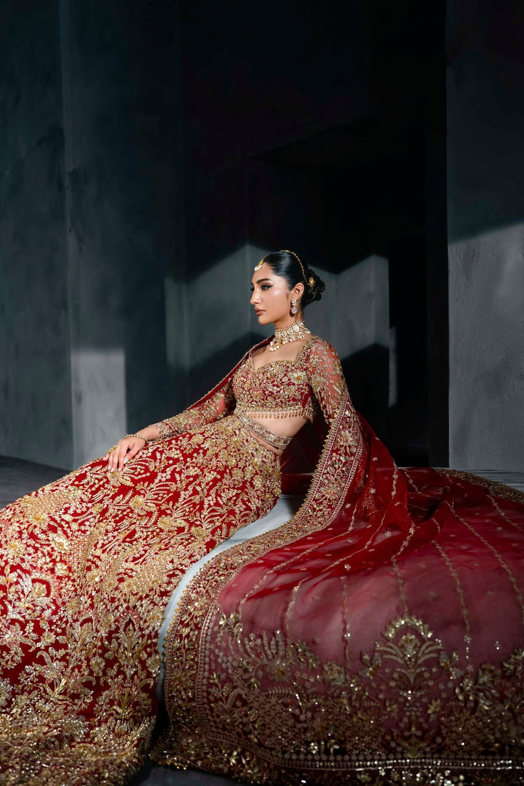 Radiant Pakistani Bridal Lehenga in Wedding Red