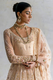 Elegant Pakistani Bridal Lehenga with Pishwas Frock and Dupatta