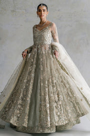Elegant Pakistani Bridal Pishwas Net Frock with Lehenga Dress