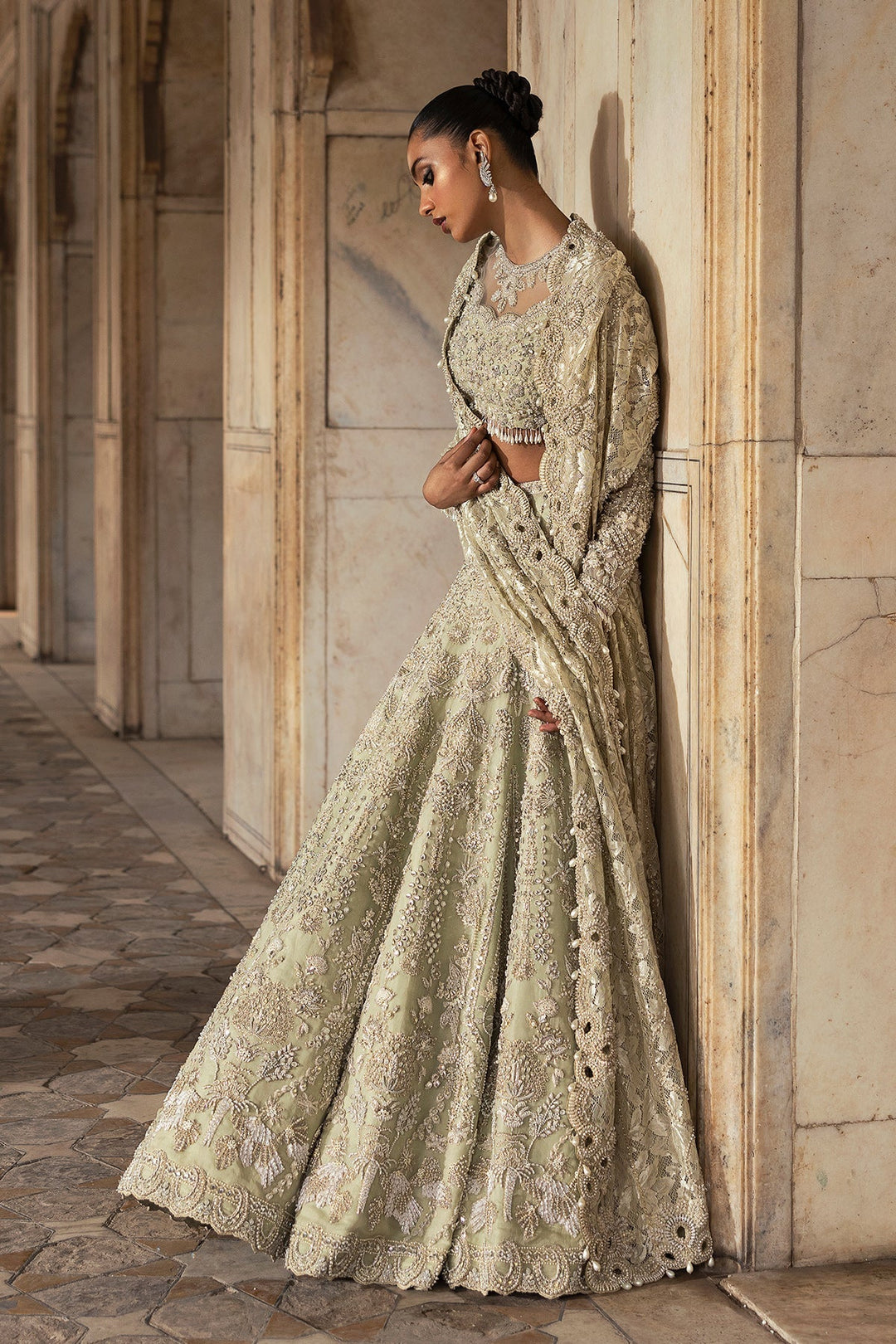 Elegant Pistachio Green Pakistani Bridal Lehenga