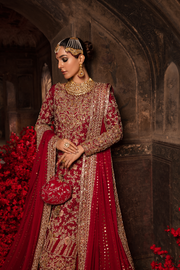 Elegant Pakistani Bridal Red Dress in Kameez and Lehenga Style