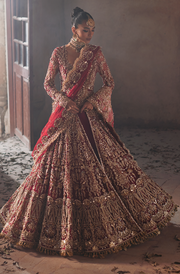 Elegant Pakistani Bridal Red Lehenga and Embellished Gown Dress